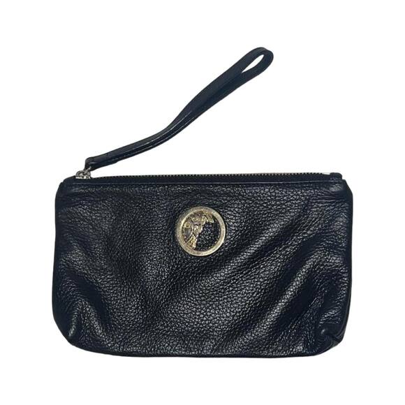 Versace Collection Black Pebbled Leather Wristlet Clutch Bag - Picture 1 of 5